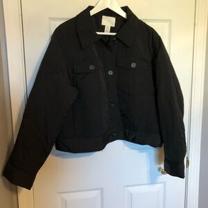H&M Oversized Quilted Crop Jacket in Black Size Large